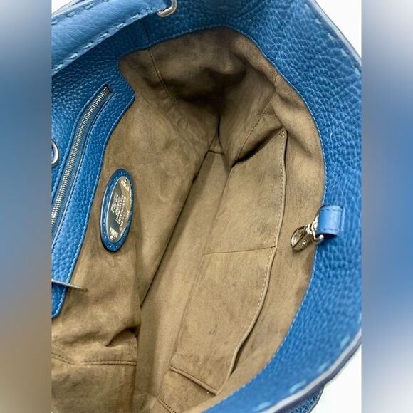 Auth Fendi Cuoio Romano Blue Selleria cLeather 2way Anna Bucket Bag Hobo Shopper - Picture 16 of 16